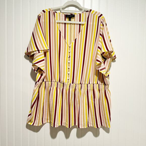 Lane Bryant Tops - Lane Bryant Striped Peplum Top Yellow Maroon Pink Size 22